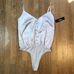 Lulu’s Light Beige Satin Bodysuit